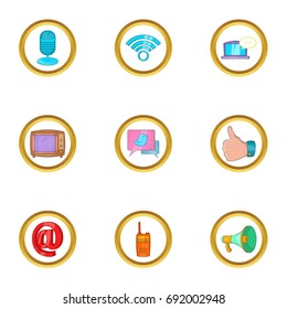 Modern communication icon set. Cartoon set of 9 modern communication vector icons for web isolated on white background