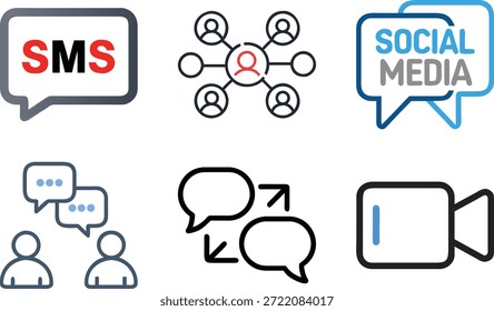 Conjunto de iconos de comunicación modernos para mensajería, chat, correo electrónico, redes sociales, Asistencia al cliente y diseño de interacción digital