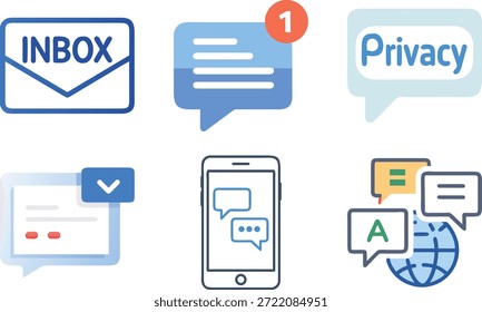 Modern Communication Icons Set for Messaging, Chat, Email, Social Media, Customer Support and Digital Interaction Design