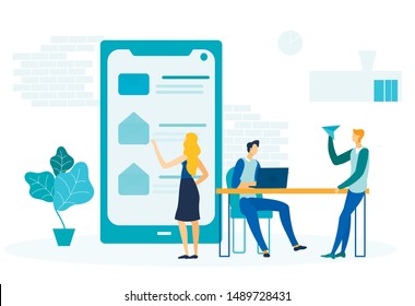 Modern Communication, Messaging Flat Illustration. Young People Using Smartphone and Laptop Cartoon Characters. Woman Checking Email, Man Launching Paper Plane. Cross Platform Chatting Application