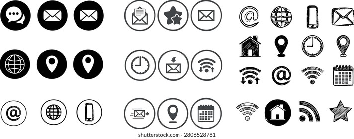 Modern communication and navigation icon set featuring email, chat, location pins, WiFi, calendar, globe, home, smartphone, clock, and web symbols. Perfect for websites, mobile apps, dashboards, UI and UX design, presentations, and digital interfaces.

#Communication #Navigation #UIIcons #UXDesign #Email #Location #WiFi #Calendar #Globe #Internet #MobileApp #WebDesign #Interface #VectorIcons #OutlineIcons #FlatIcons #Digital #Technology #IconSet #Symbols