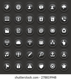 Modern Communication and Online Networking on Black Bevel Round Buttons