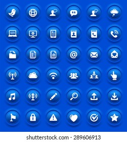 Modern Communication and Online Networking on Blue Bevel Buttons