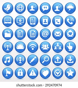 Modern Communication and Online Networking on Blue Round Buttons