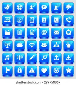 Modern Communication and Online Networking on Color Square Buttons