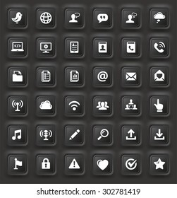 Modern Communication and Online Networking on Black Bevel Square Buttons