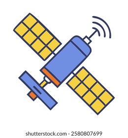 Modern communication satellite orbiting Earth with solar panels