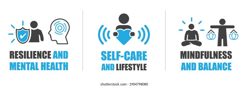 modern communication symbols of resilience and metal health, self-care and lifestyle, mindfulness and balance. Vector illustration concept for advertisement marketing and web