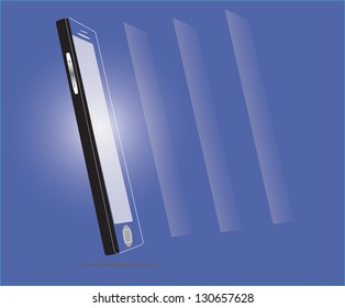 Modern communication technology illustration with mobile phone and high tech background