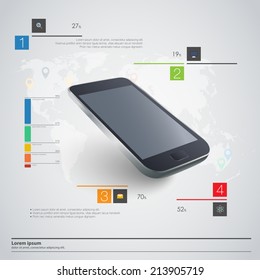 Modern communication technology illustration with mobile phone and high tech background 