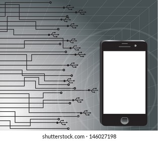 Modern communication technology illustration with phone. Vector illustration.