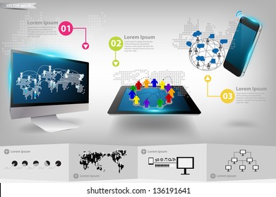 Modern communication technology mobile phone with tablet computer, Vector illustration template design