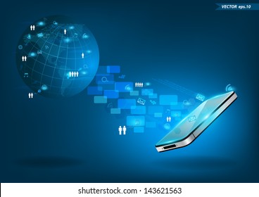 Modern communication technology with mobile phone and high tech background, Vector illustration template design