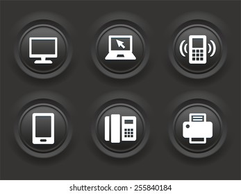 Modern Communication Technology on Black Bevel Round Buttons