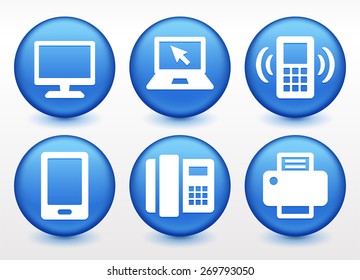 Modern Communication Technology on Blue Round Buttons