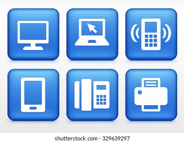 Modern Communication Technology on Blue Square Buttons