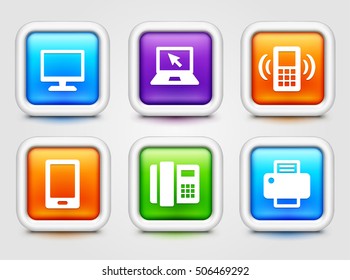 Modern Communication Technology on Colorful Square Buttons
