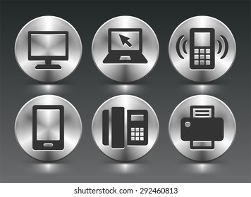 Modern Communication Technology on Silver Round Buttons