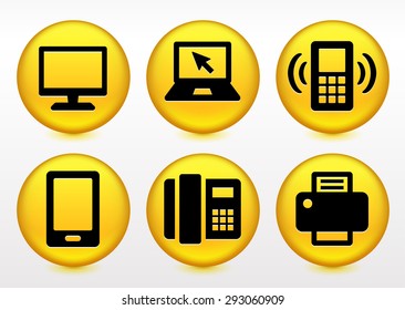 Modern Communication Technology on Yellow Round Buttons