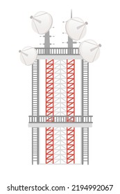 Modern communication tower construction for tv radio network or gsm technology vector illustration isolated on white background