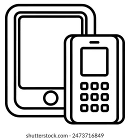 "Modern Communication Vector: Phone Icon with Mobile and Telephone Symbols, Streamlined Illustration"