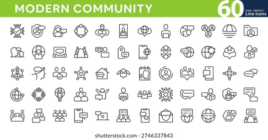 Modern Community line icon set. Neighborhood, friendship, family, love, teamwork, team building, leadership, unity, coworker outline icons. Editable vector stroke 