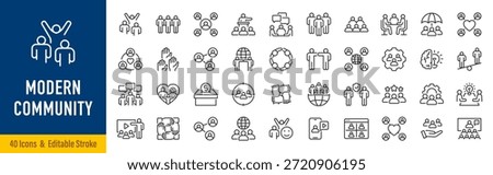 Modern Community web icons in line style. People, family, friendship, community, neighborhood, inclusion. Editable stroke. Vector illustration.