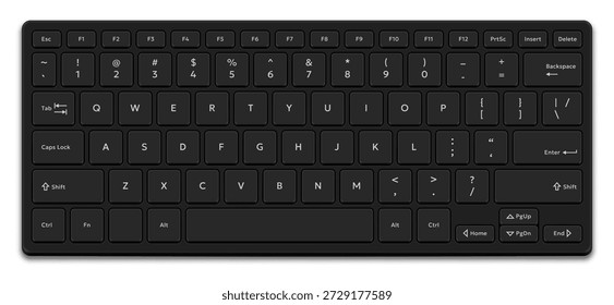 Ordenador de escritorio negro compacto moderno del teclado o ordenador portátil aislado en el fondo blanco. Maqueta realista o Plantilla