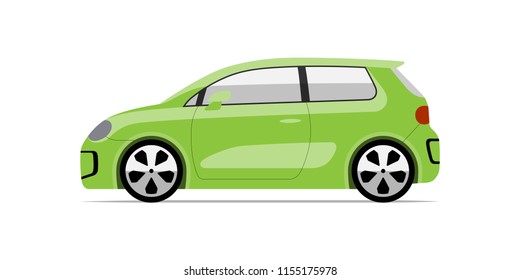 Modern compact city car in flat style. Side view of supermini vehicle isolated on white background