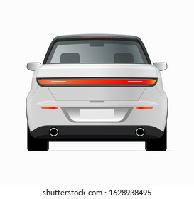 Modern compact city car mockup. Rear view of realistic small white noname car isolated on white background.