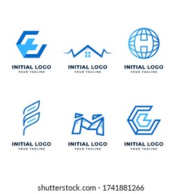 Modern Company Brand Logo Design Template Premium Vector, Set of Monogram Initial Letters C, A, HO, F, M, CC Symbol Vector Art