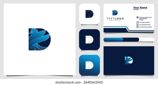 Modern Company Branding Set with Abstract Letter D Bird Logo Design Concept