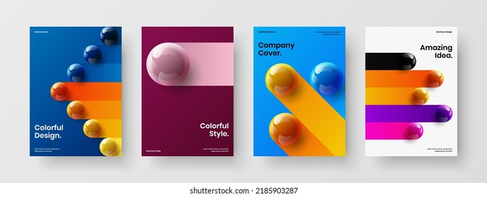 Modern company brochure A4 vector design layout collection. Premium 3D balls flyer concept composition.