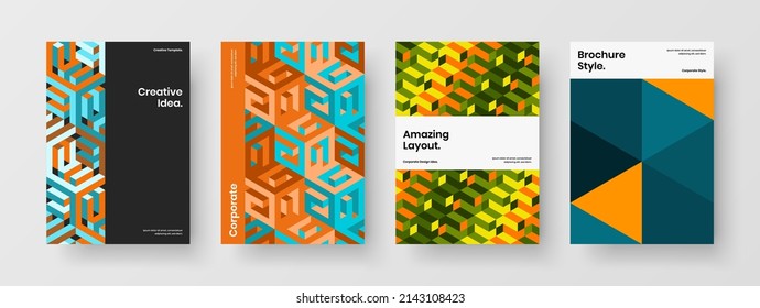 Modern company brochure vector design illustration composition. Original geometric hexagons journal cover concept collection.