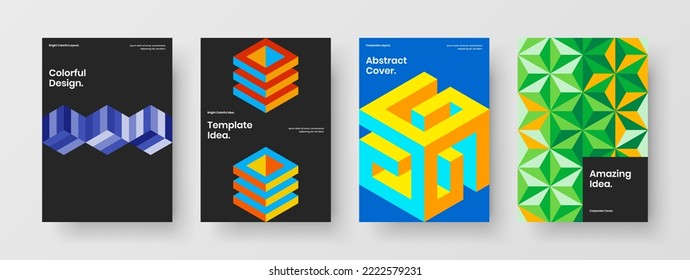 Modern company identity A4 vector design template bundle. Trendy geometric pattern magazine cover concept collection.