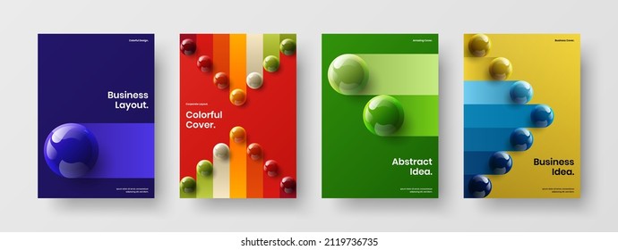 Conjunto moderno de ilustraciones vectoriales de diseño de identidad de empresa. Colección de plantillas de folletos de bolas realistas.