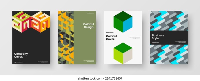 Conjunto moderno de ilustraciones de diseño de vectores de identidad de empresa. Composición de la plantilla de la postal de hexagones de mosaico aislados.