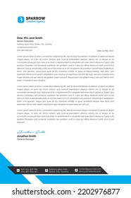 Modern company letterhead with blue details