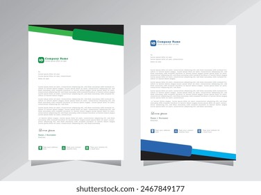 Modern company letterhead with green and blue colour design, Corporate business letterhead with abstract design, letterhead vector template design.