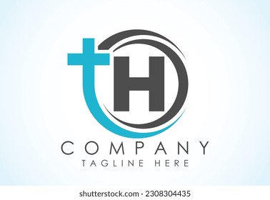 Modern Company Logo Design Featuring Letter H and Christian Cross in Blue and Gray