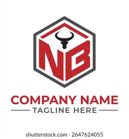 Modern Company Logo Design Featuring the Letters NB with a Steer Silhouette in a Hexagonal Shape