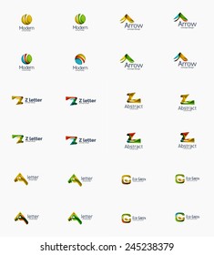 Modern company logo set, clean glossy design. Abstract shape made of color overlapping wave pieces