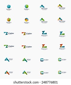 Modern company logo set, clean glossy design. Abstract shape made of color overlapping wave pieces
