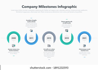 Modern company milestones timeline template. Easy to use for your website or presentation.