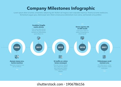 Modern company milestones timeline template - blue version. Easy to use for your website or presentation.