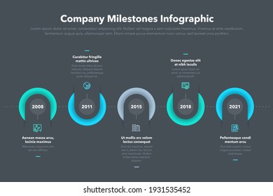 Modern company milestones timeline template - dark version. Easy to use for your website or presentation.