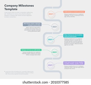 Plantilla de calendario de hitos de la empresa moderna con cinco pasos. Fácil de usar para su sitio web o presentación.