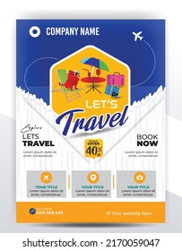 Modern company tours travel flyer design. Summer Holiday Tourism Brochure Template. Flyer Design Set with Beach View. tourism color a4 print ready tour flyer, Holiday Poster. World Adventure template