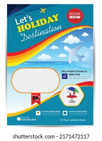 Modern company tours travel flyer design. Summer Holiday Tourism Brochure Template. Flyer Design Set with Beach View. tourism color a4 print ready tour flyer, Holiday Poster. World Adventure template