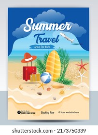 Modern company tours travel flyer design. Summer Holiday Tourism Brochure Template. Flyer Design Set with Beach View. tourism color a4 print ready tour flyer, Holiday Poster. World Adventure template.